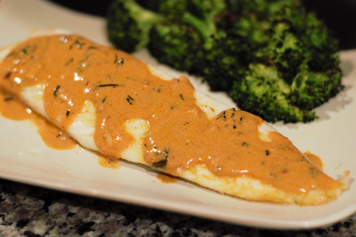 Creamy sauce built around sun-dried tomatoes – or just a simple paste! – is perfect for smothering fish or chicken.