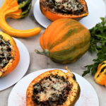 Acorn squash has sweet, nutty flesh that makes perfect individually-portioned bowls for lots of kale hidden in spicy, buttery chorizo.