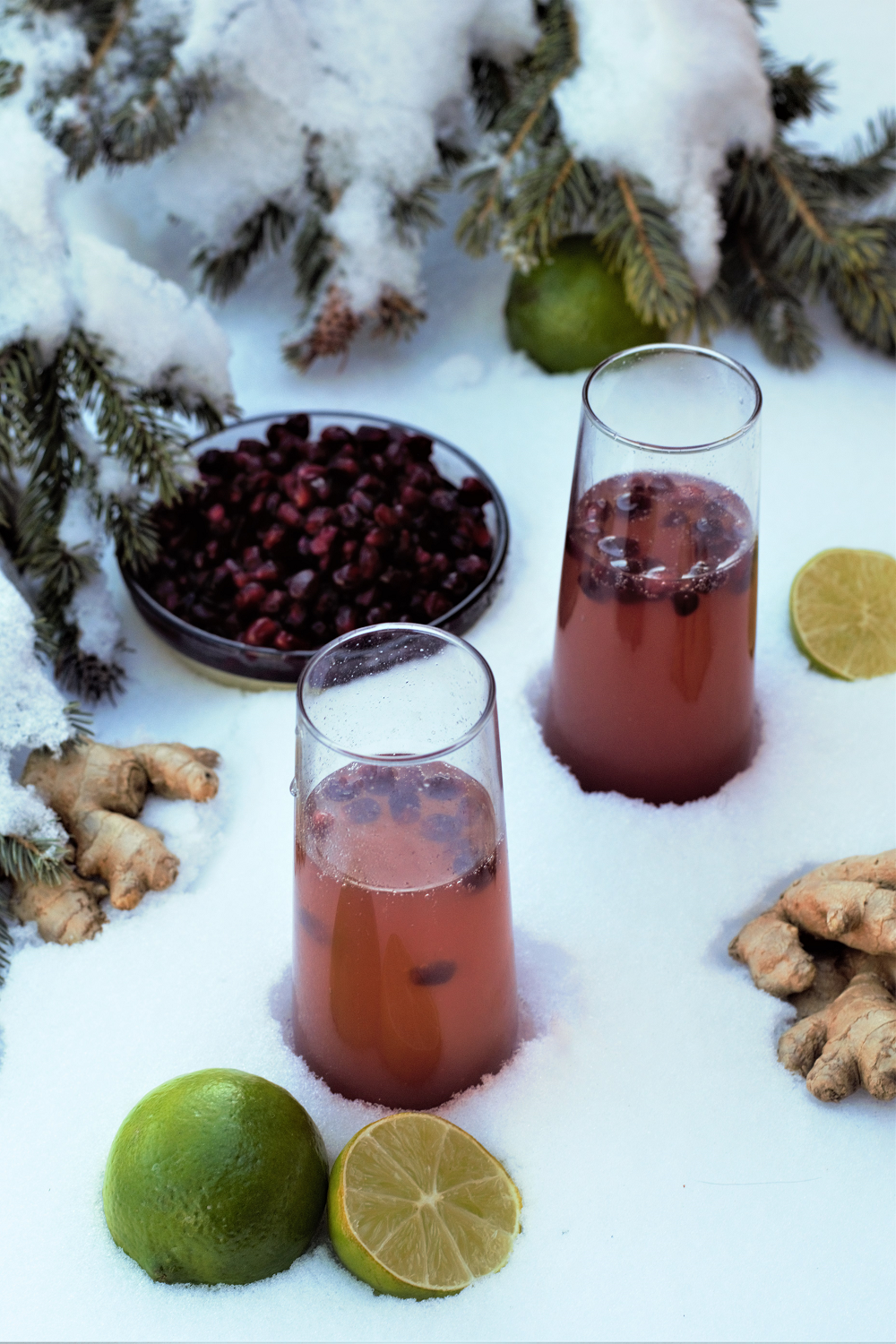 Putting an upscale twist on the classic mule by muddling fresh ginger with bright, fruity pomegranate juice and topping it off with champagne!