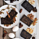 Healthy whole-food protein bars based on a simple formula of egg whites, nuts, & dates, made three ways: espresso chocolate, peanut butter chocolate, & vanilla spiced chai.